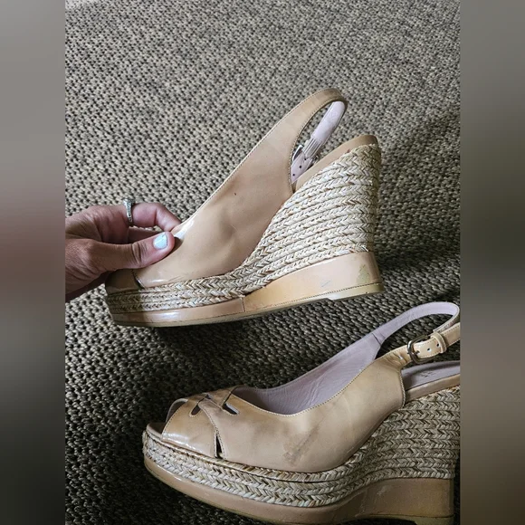 Stuart Weitzman Patent Leather Slingback Woven Wedge Platform Wedges - Picture 11 of 16